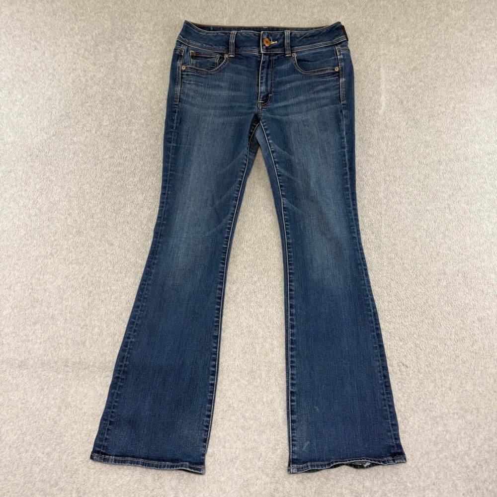 American Eagle Kick Boot Jeans Womens 8 Blue Super Stretch Mid Rise Denim